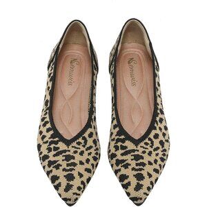 Women Pointed Toe Ballet Leopard 2 Flat Comfortable Casual Dressy Office Shoes